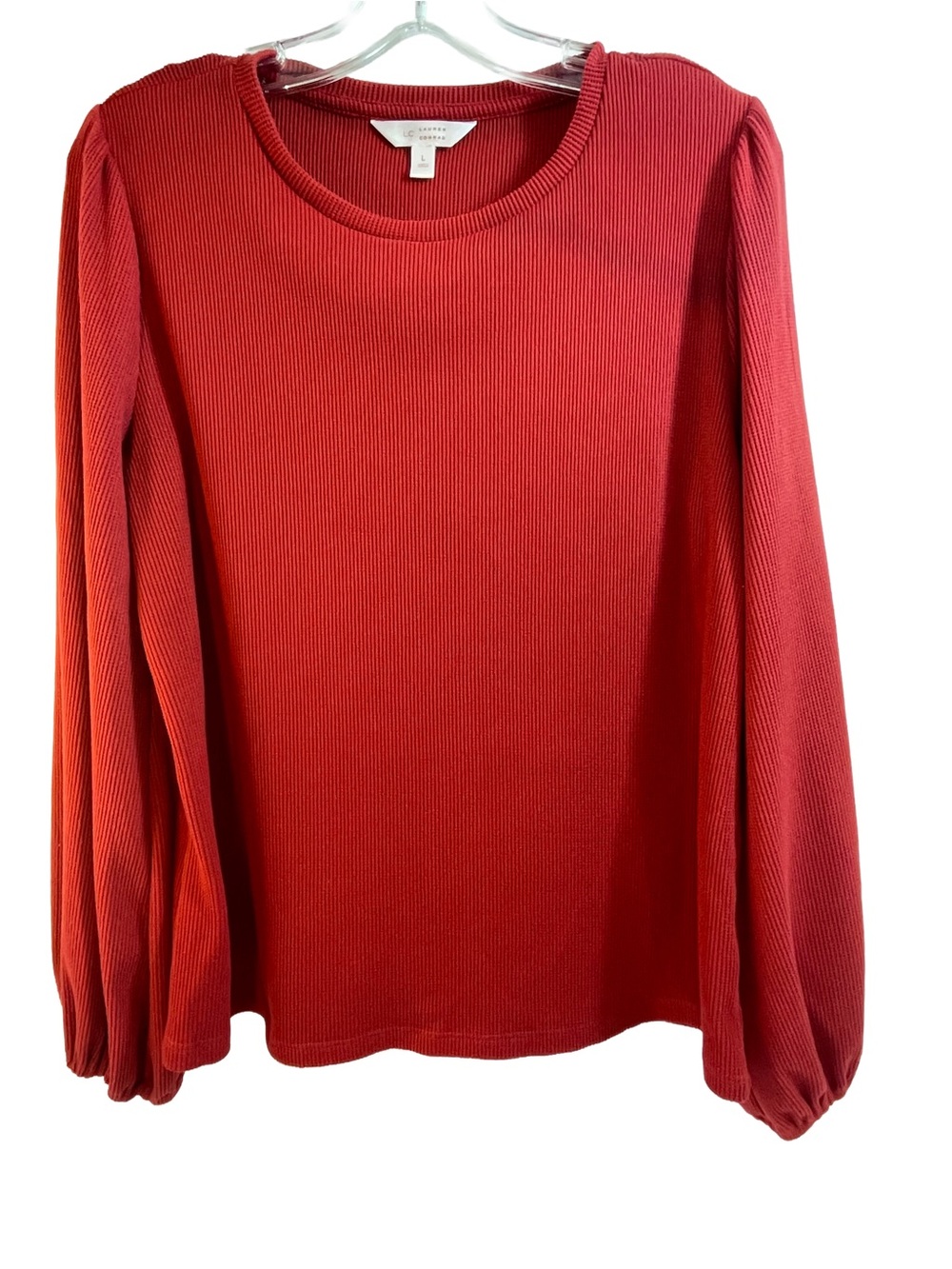 Lauren Conrad Brick Red Waffled Long-Sleeve Top Women’s Size Large